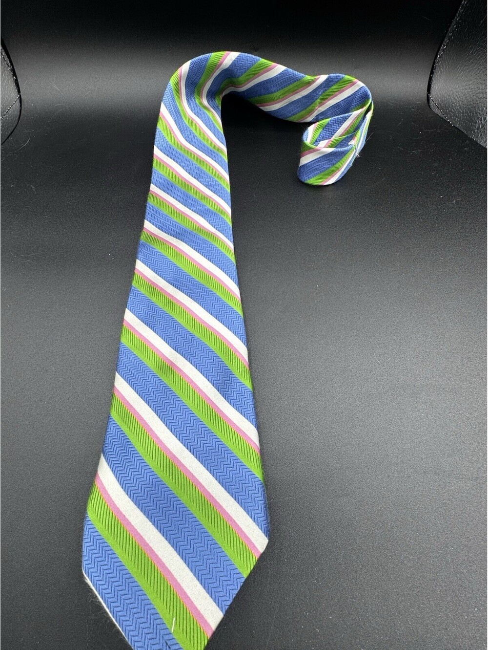 Robert Talbott Carmel Hand Sewn Silk Tie Blue Green Pink Stripe Made USA